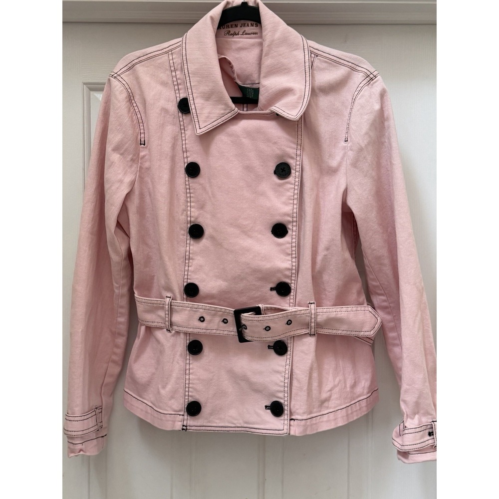 Lauren Jeans Co Ralph Lauren Pink Double Breasted Denim Jacket Belt Xl Y2K